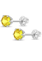 catchy white gold 4mm round November Birthstone baby earrings